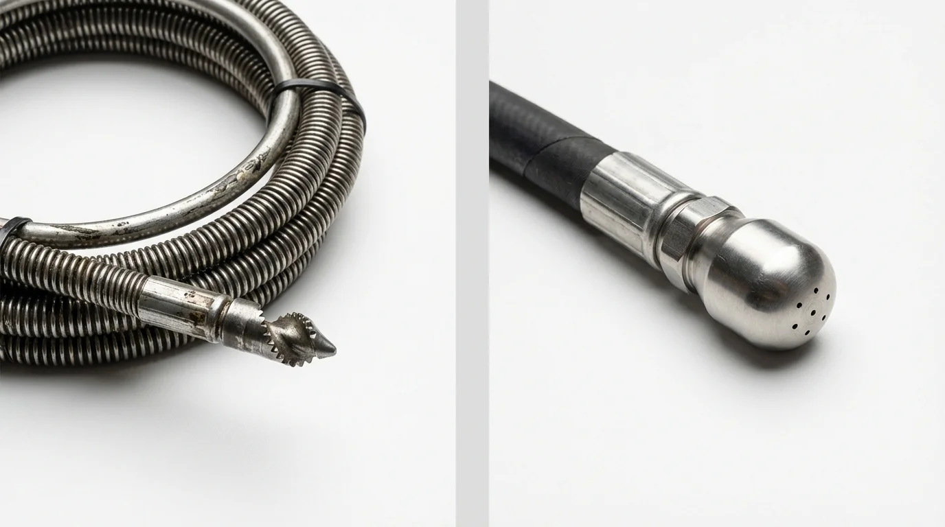 Drain snake cable and hydro jetting nozzle used for drain cleaning in Buckley, WA