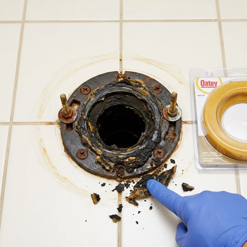 Failed wax ring showing water seepage at the base of a toilet in a Buckley, WA home