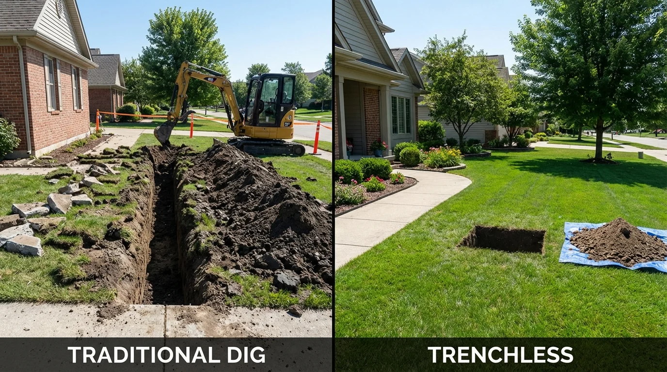 Trenchless sewer repair with minimal yard damage versus traditional excavation in Buckley, WA